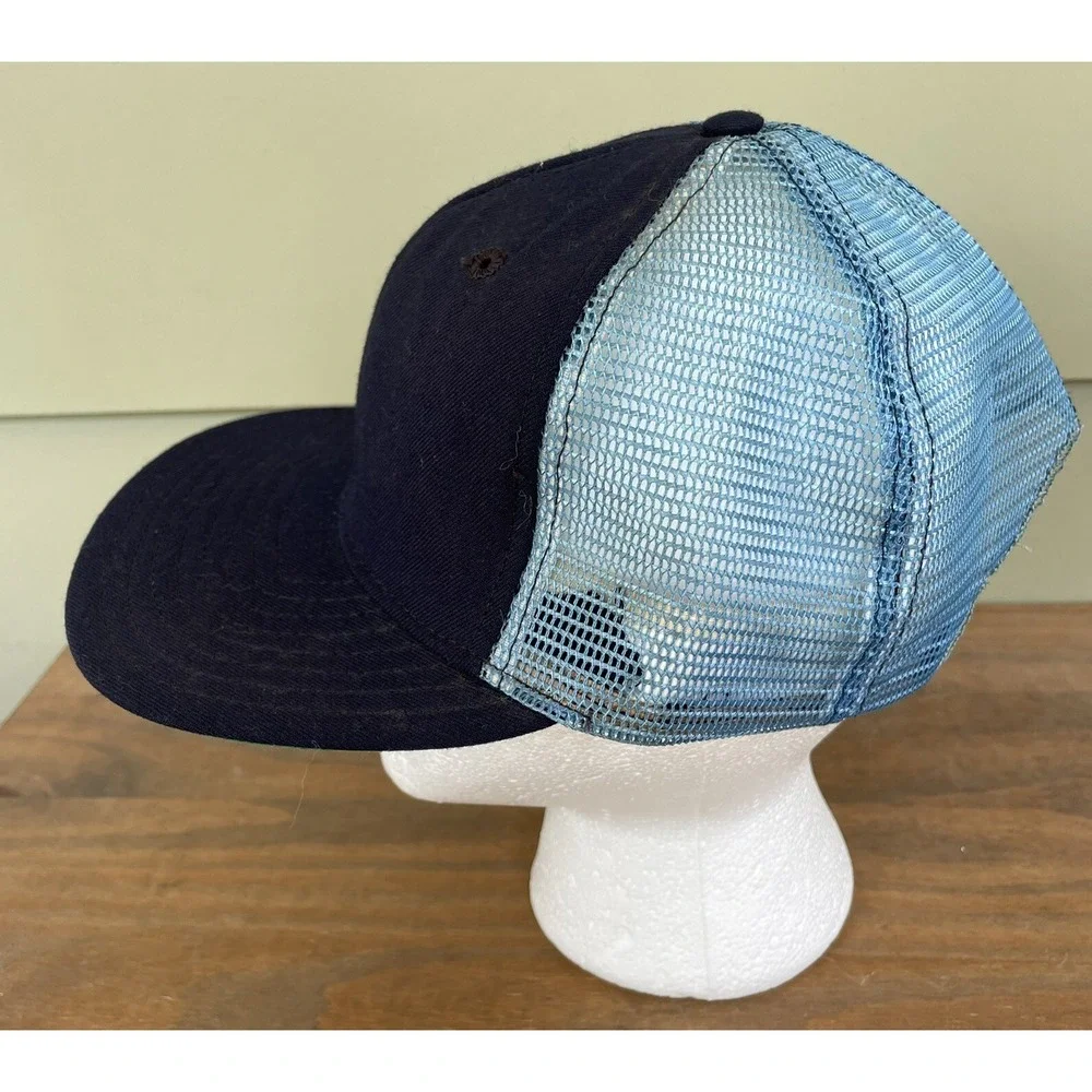 VTG USA MADE New Era Blank Trucker Hat Snapback Cap Vintage Blue Mesh